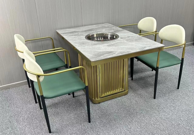 火鍋店時尚輕奢大理石下沉式電磁爐火鍋桌