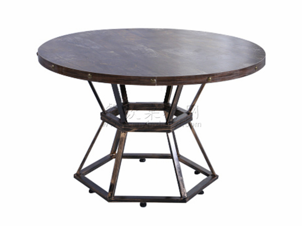 酒樓菜館復(fù)古鐵藝實木做舊餐桌