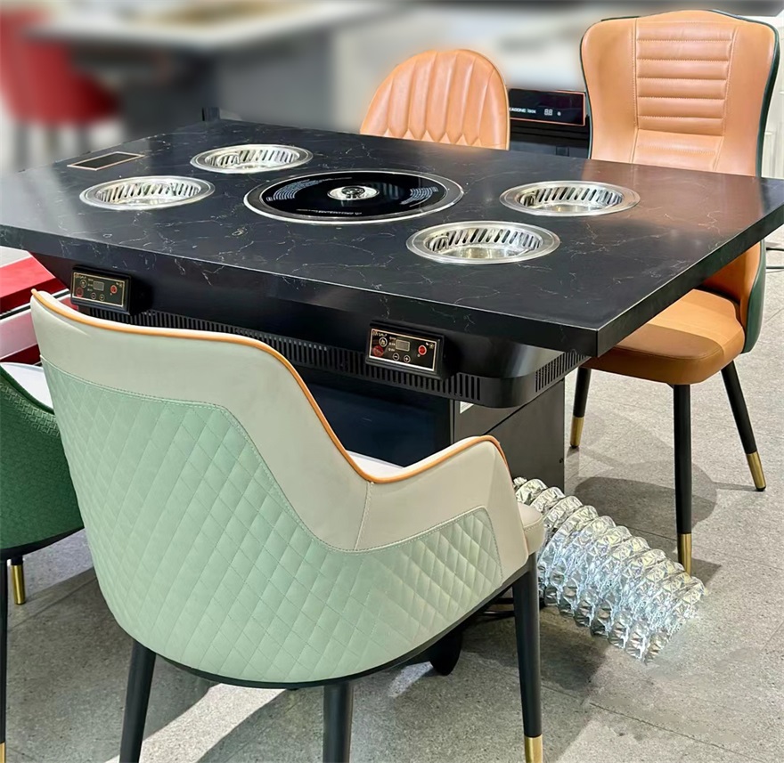 自助烤肉涮鍋一體桌_下排排煙火鍋燒烤一體桌