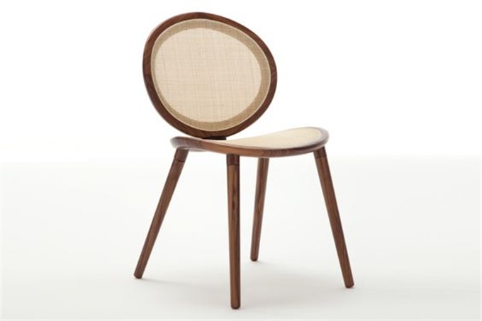 會所極簡風(fēng)新中式藤編實(shí)木靠背椅子