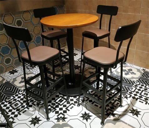 仿古實(shí)木酒吧高腳小圓桌