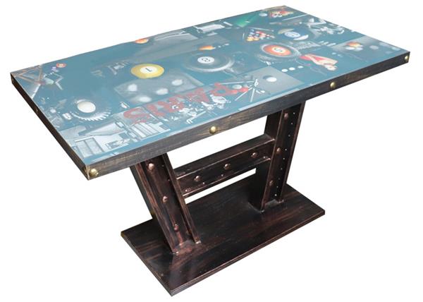 老舊重工業(yè)風餐桌_鐵藝銅釘包邊_工字鋼材餐腳個性西餐桌子