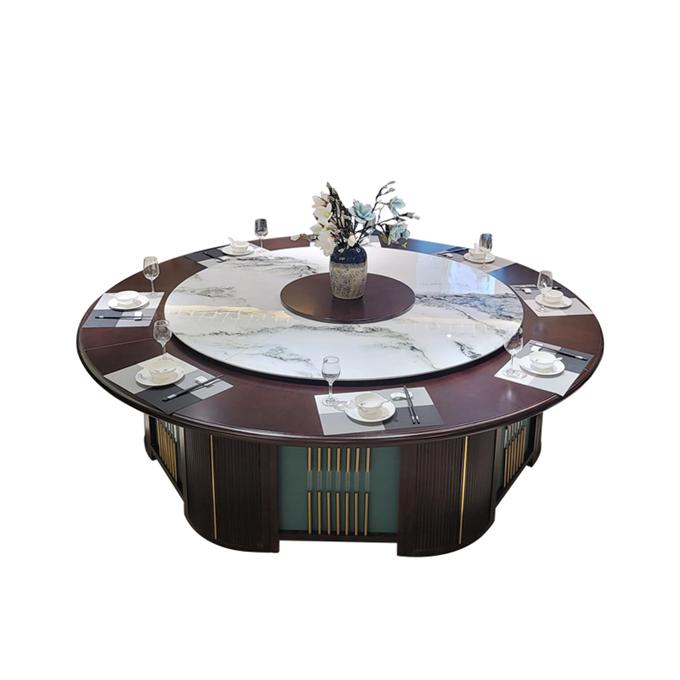 高檔會(huì)所包間電動(dòng)餐桌實(shí)木自動(dòng)旋轉(zhuǎn)餐桌