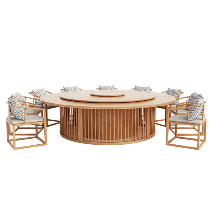 會(huì)所包房創(chuàng)意新中式實(shí)木自動(dòng)旋轉(zhuǎn)大圓桌