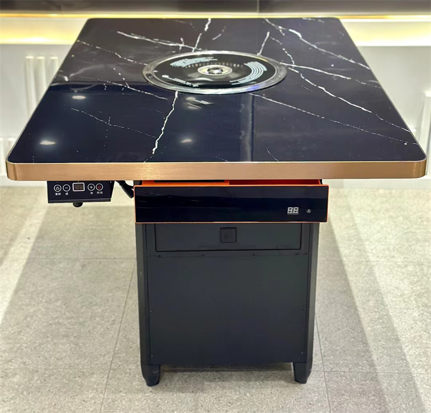 烤肉店時尚不銹鋼封邊大理石無煙烤肉桌